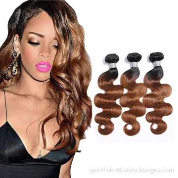 SPARK Natural Pre Dyed Ombre Color Brazilian Body Wave Hair Bundles With Closure 1B 30 Human Hair Bundles with Lace Closure